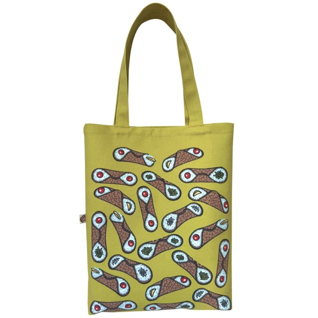 Cannoli / green textile tote bag