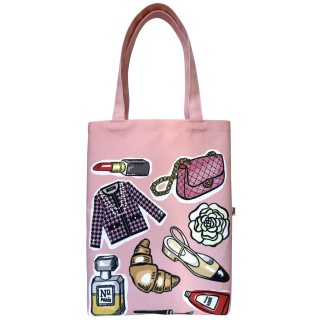 Pink Parisian textile tote bag