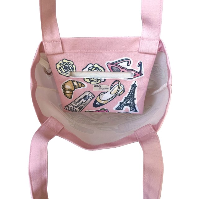 Pink Parisian textile tote bag