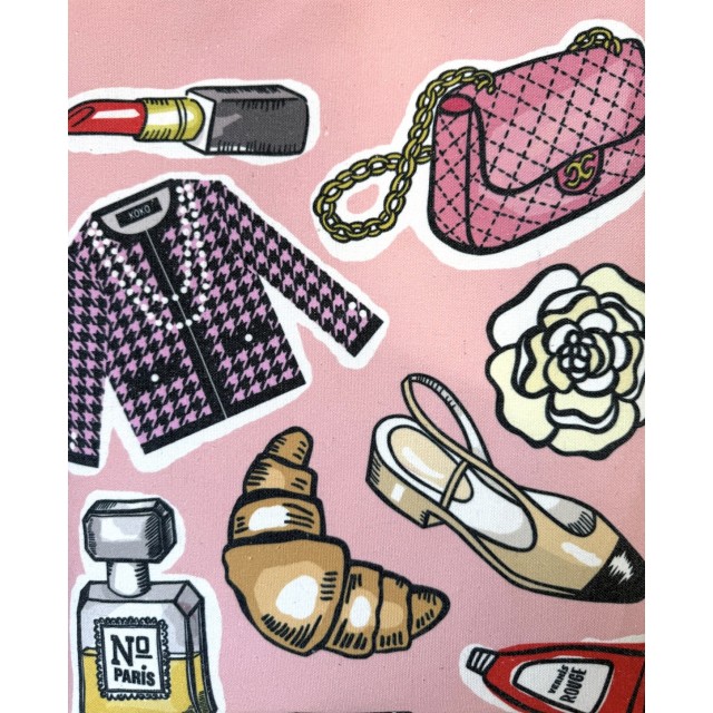 Pink Parisian textile tote bag