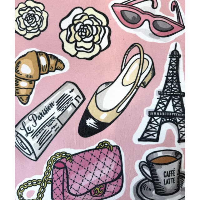 Pink Parisian textile tote bag