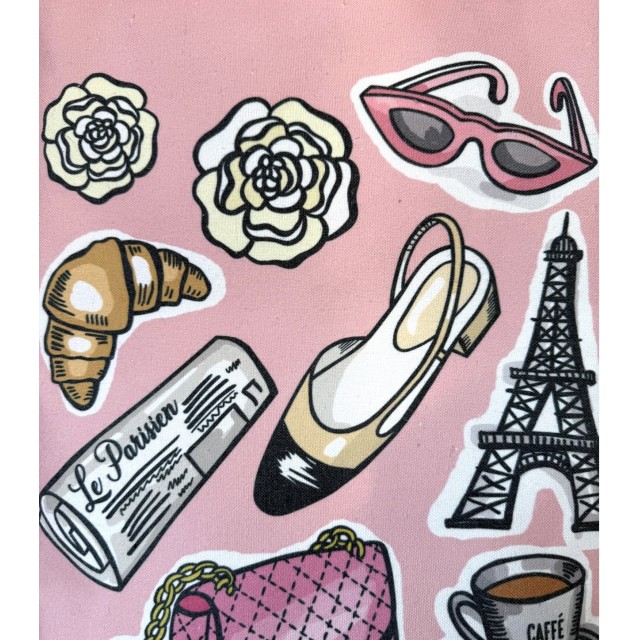 Pink Parisian textile tote bag