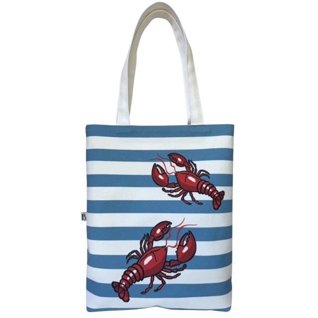 Lobster white/blue textile tote bag